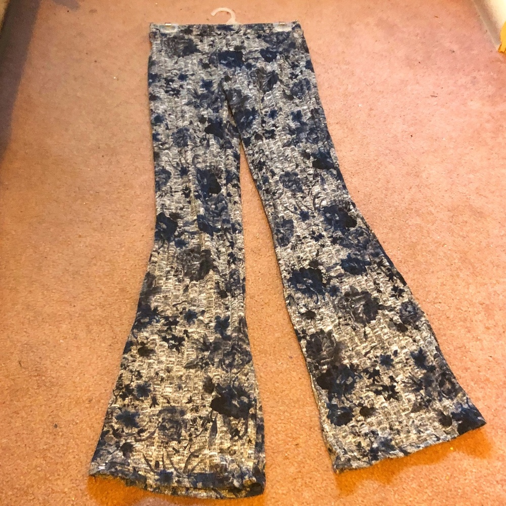 Cool Boho Hippy Meditation Abstract Marble wash Wide Leg Flare Bell Bottom Pants